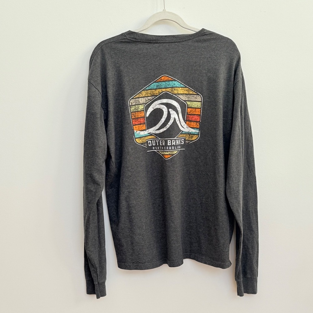 Outer Banks North Carolina Graphic Long Sleeve Tee Gray Wave Logo Shirt - Picture 8 of 8
